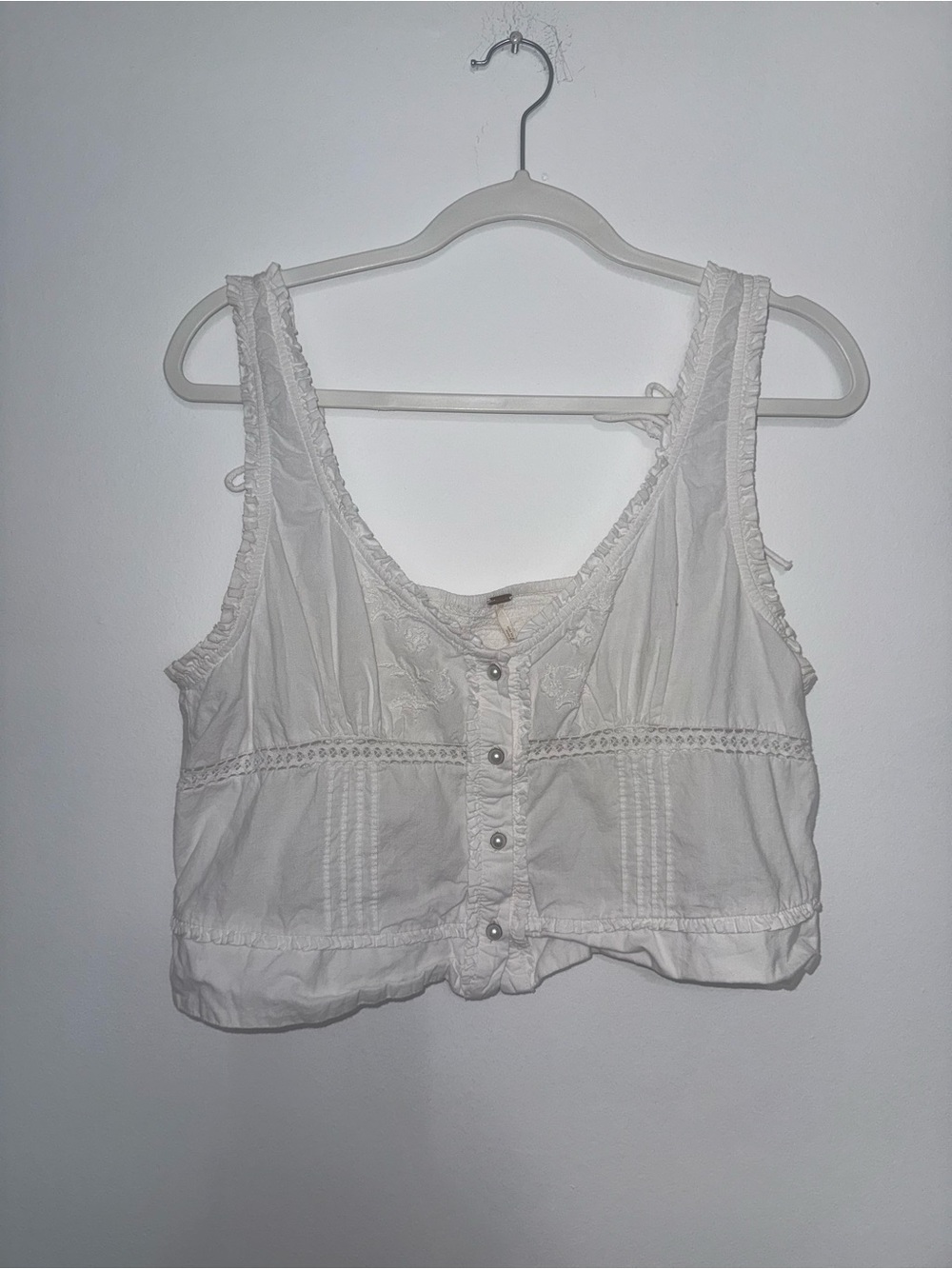 Free People White Button-Front Crochet Trim Camisole